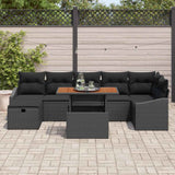Garden Sofa Set with Cushion 8 pcs Black Poly rattan - Side View