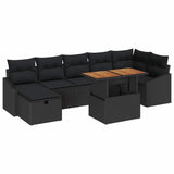 Garden Sofa Set with Cushion 8 pcs Black Poly rattan - Front View