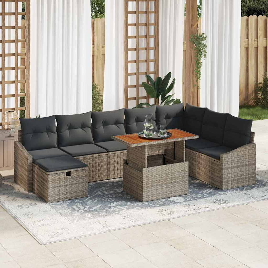 Garden Sofa Set with Cushion 9 pcs Grey Poly Rattan