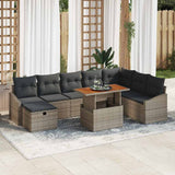 Garden Sofa Set with Cushion 9 pcs Grey Poly Rattan