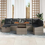 Garden Sofa Set with Cushion 9 pcs Grey Poly rattan - Side View