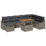 Garden Sofa Set with Cushion 9 pcs Grey Poly rattan - Front View