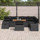 Garden Sofa Set with Cushion 9 pcs Black Poly rattan - Side View