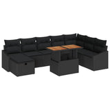 Garden Sofa Set with Cushion 9 pcs Black Poly rattan - Front View