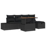 Garden Sofa Set with Cushion 6 pcs Black Poly rattan - Front View
