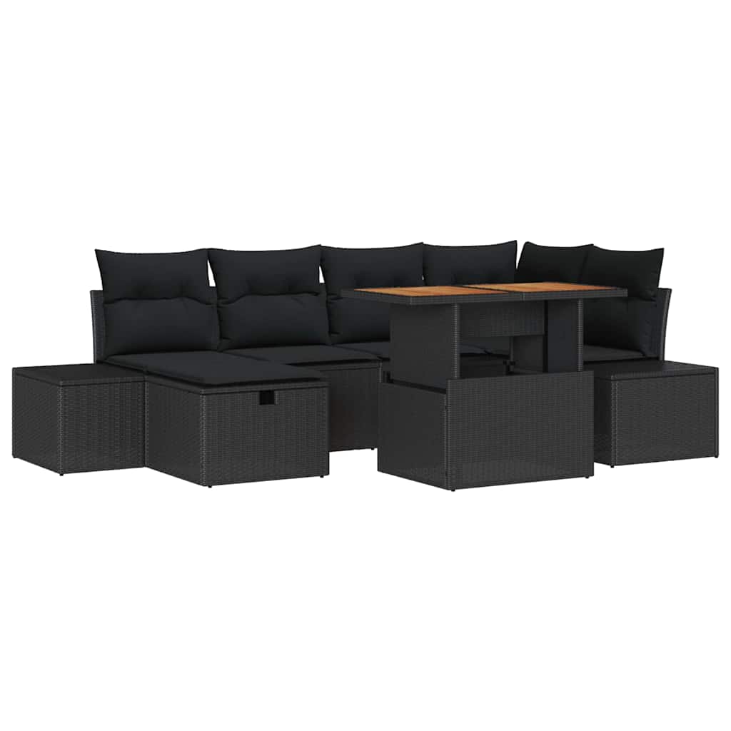 Garden Sofa Set with Cushion 7 pcs Black Poly Rattan