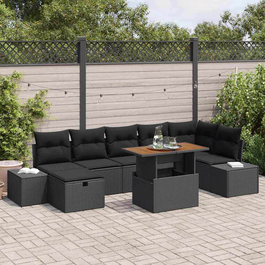Garden Sofa Set with Cushion 8 pcs Black Poly Rattan