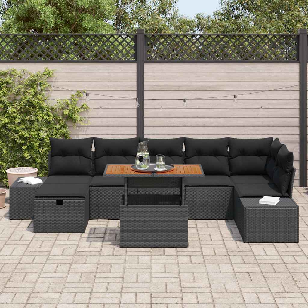Garden Sofa Set with Cushion 8 pcs Black Poly Rattan