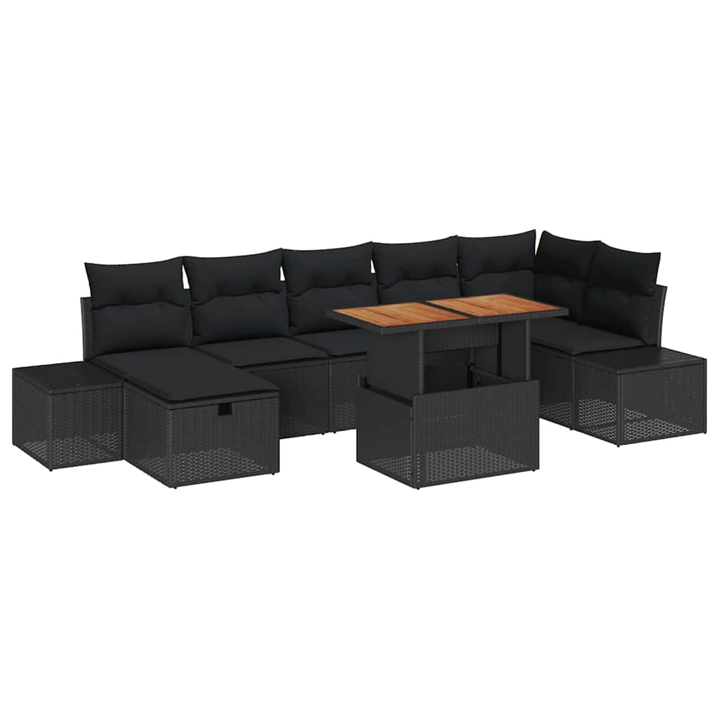 Garden Sofa Set with Cushion 8 pcs Black Poly Rattan