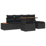 Garden Sofa Set with Cushion 6 pcs Black Poly Rattan