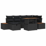 Garden Sofa Set with Cushion 7 pcs Black Poly rattan - Front View