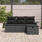 Garden Sofa Set with Cushion 4 pcs Black Poly rattan - Side View
