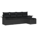 Garden Sofa Set with Cushion 5 pcs Black Poly rattan - Front View