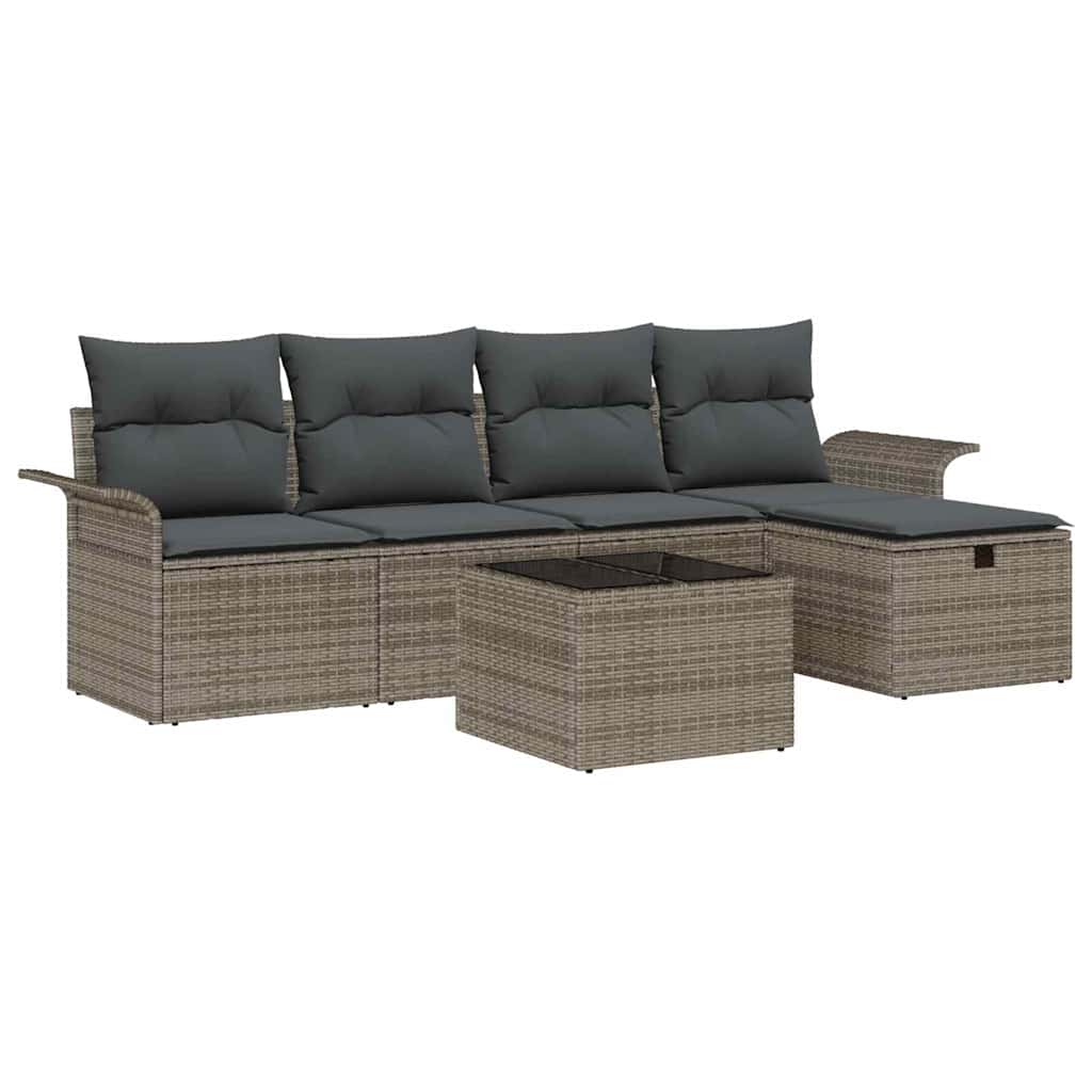 Garden Sofa Set with Cushion 6 pcs Grey Poly rattan