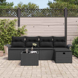Garden Sofa Set with Cushion 6 pcs Black Poly rattan - Side View