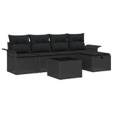 Garden Sofa Set with Cushion 6 pcs Black Poly rattan - Front View