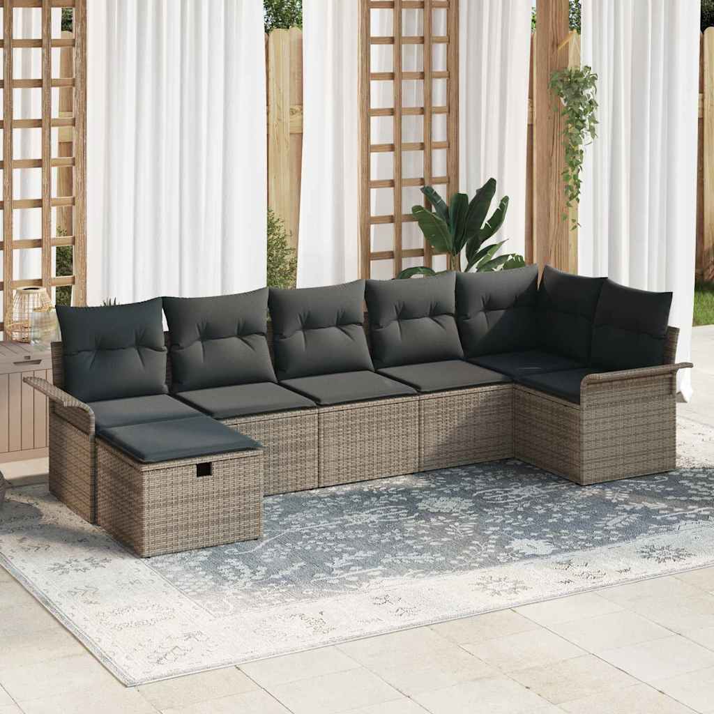 Garden Sofa Set with Cushion 7 pcs Grey Poly rattan