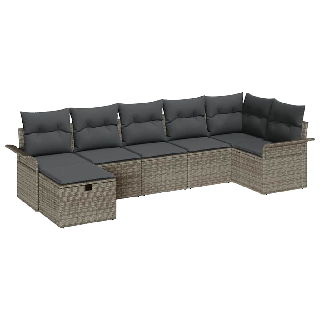 Garden Sofa Set with Cushion 7 pcs Grey Poly rattan