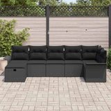 Garden Sofa Set with Cushion 7 pcs Black Poly rattan - Side View