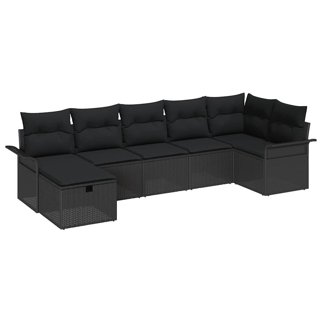 Garden Sofa Set with Cushion 7 pcs Black Poly rattan