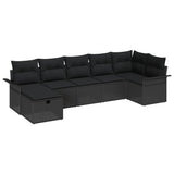 Garden Sofa Set with Cushion 7 pcs Black Poly rattan - Front View