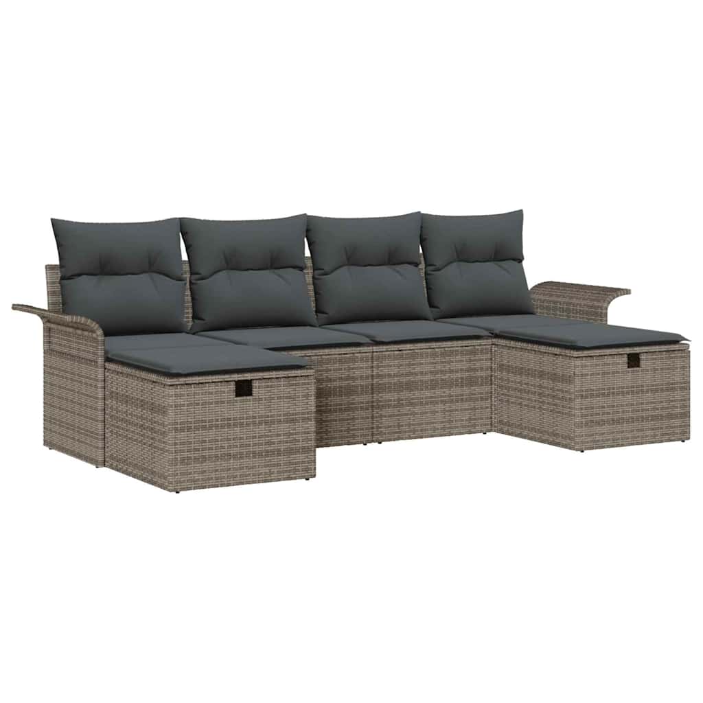 Garden Sofa Set with Cushion 6 pcs Grey Poly rattan