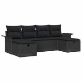 Garden Sofa Set with Cushion 6 pcs Black Poly rattan - Front View