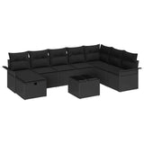 Garden Sofa Set with Cushion 9 pcs Black Poly rattan - Front View