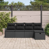 Garden Sofa Set with Cushion 5 pcs Black Poly rattan - Side View