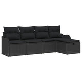 Garden Sofa Set with Cushion 5 pcs Black Poly rattan - Front View