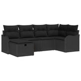 Garden Sofa Set with Cushion 6 pcs Black Poly rattan - Front View