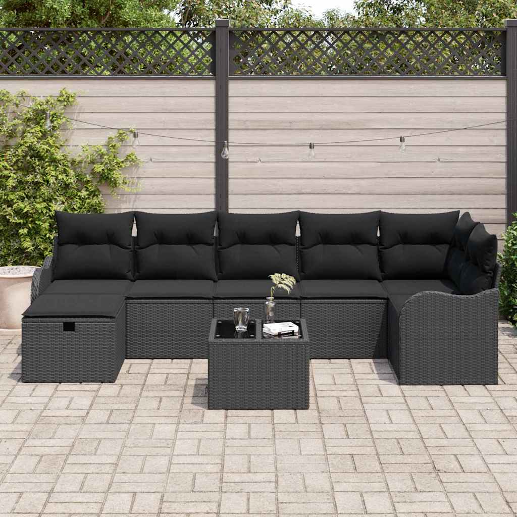 Garden Sofa Set with Cushion 8 pcs Black Poly rattan