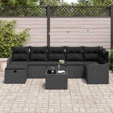Garden Sofa Set with Cushion 8 pcs Black Poly rattan - Side View