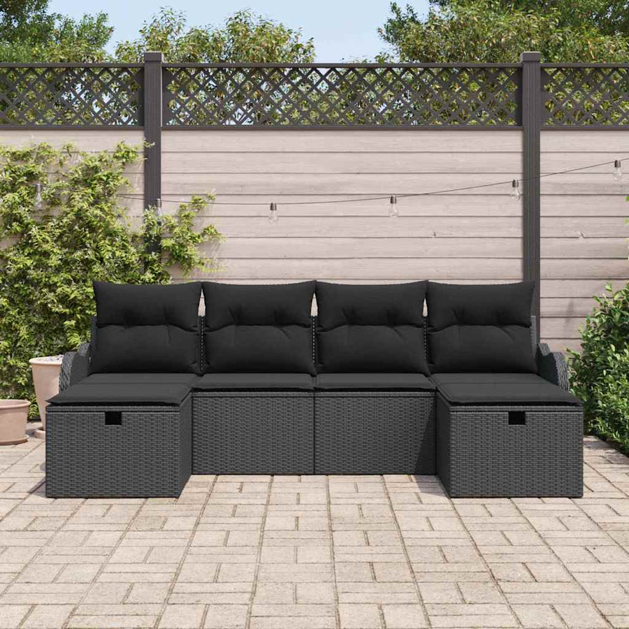 Garden Sofa Set 6 pcs Black Poly Rattan