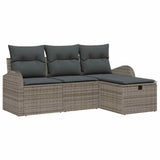 Garden Sofa Set with Cushion 4 pcs Grey Poly rattan - Front View