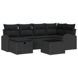 Garden Sofa Set with Cushion 7 pcs Black Poly rattan - Front View
