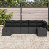 Garden Sofa Set with Cushion 7 pcs Black Poly rattan - Side View