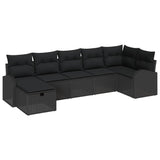 Garden Sofa Set with Cushion 7 pcs Black Poly rattan - Front View