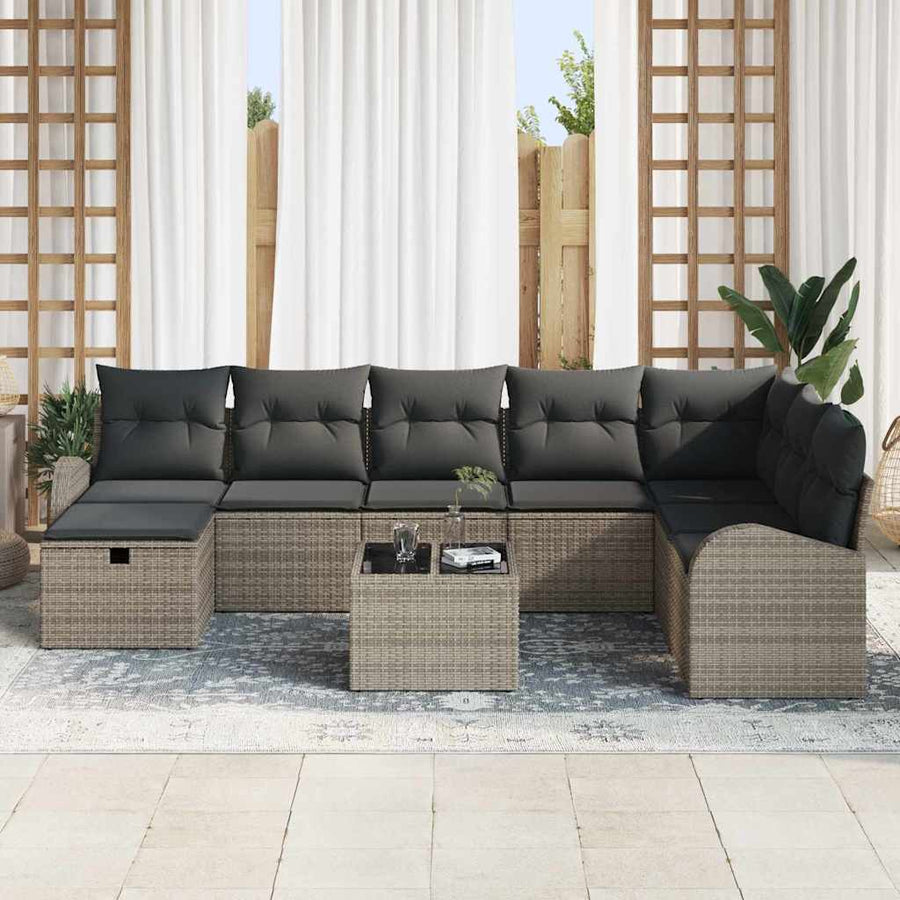 Garden Sofa Set 9 pcs Grey Poly Rattan