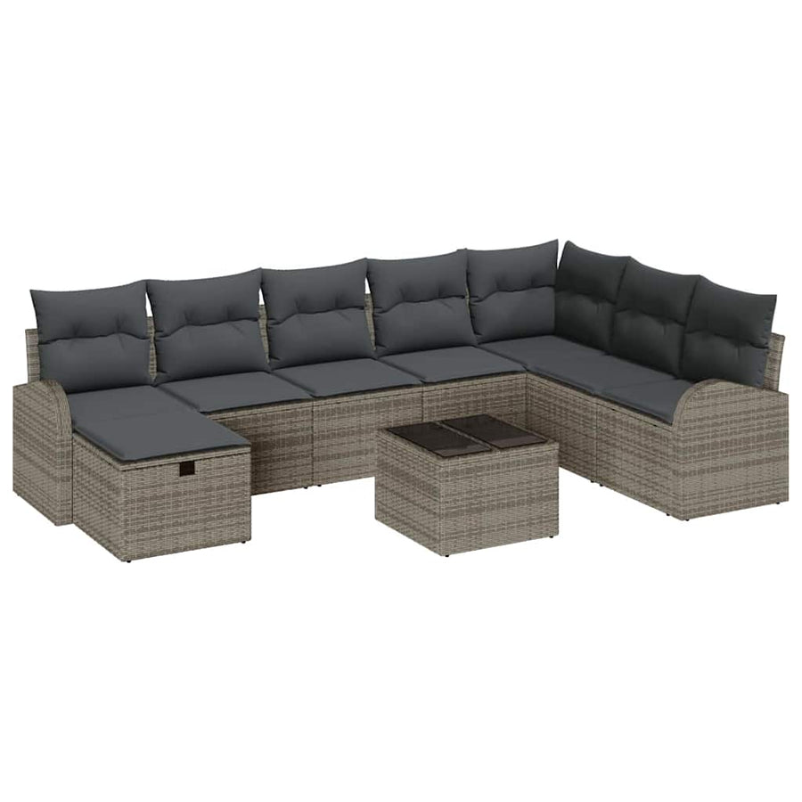 Garden Sofa Set 9 pcs Grey Poly Rattan