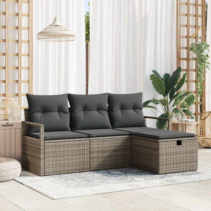 Garden Sofa Set 4 pcs Grey Poly Rattan