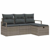 Garden Sofa Set with Cushion 4 pcs Grey Poly rattan - Front View