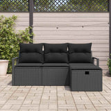 Garden Sofa Set with Cushion 4 pcs Black Poly rattan - Side View