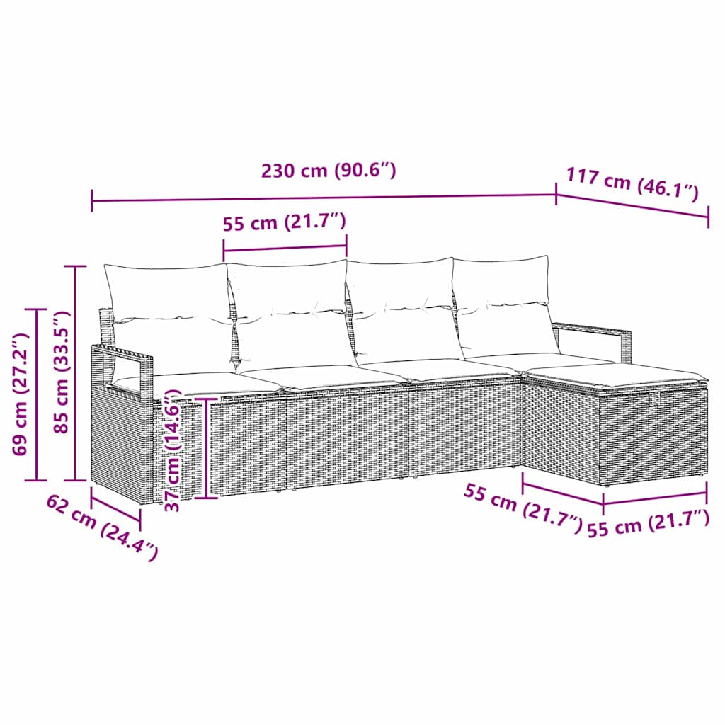 Garden Sofa Set with Cushion 5 pcs Grey Poly rattan