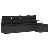 Garden Sofa Set with Cushion 5 pcs Black Poly rattan - Front View