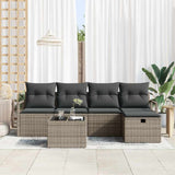Garden Sofa Set with Cushion 6 pcs Grey Poly rattan - Side View