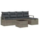 Garden Sofa Set with Cushion 6 pcs Grey Poly rattan - Front View