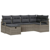 Garden Sofa Set with Cushion 6 pcs Grey Poly rattan - Front View