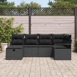 Garden Sofa Set with Cushion 6 pcs Black Poly rattan - Side View