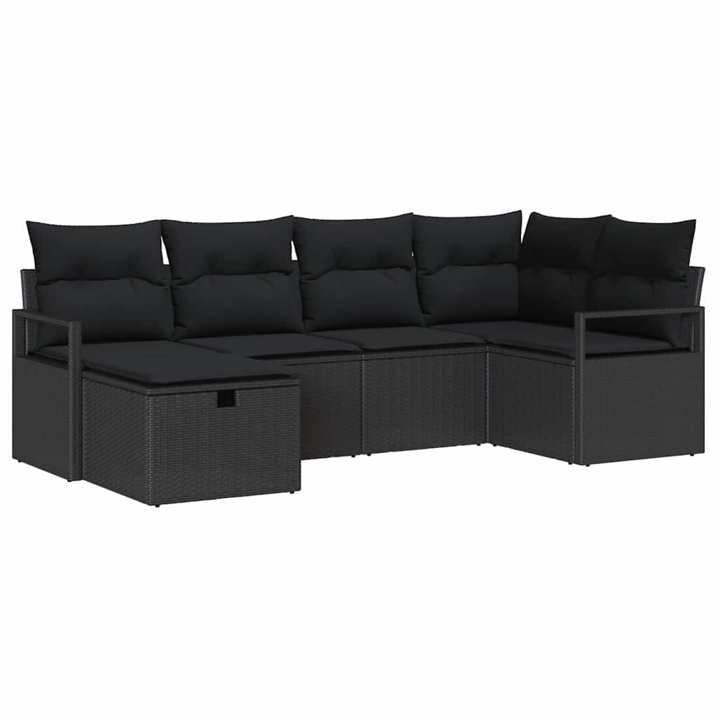 Garden Sofa Set with Cushion 6 pcs Black Poly Rattan